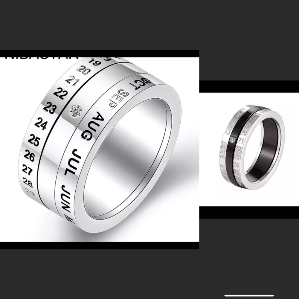 Calendar ring all silver or black and silver